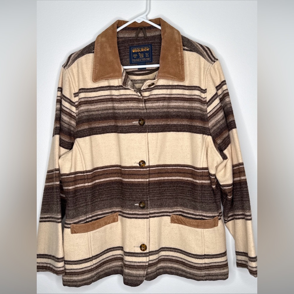 Vintage 90s WOOLRICH Wool Blanket Serape Striped Jacket Navajo Style Coat Sz XL